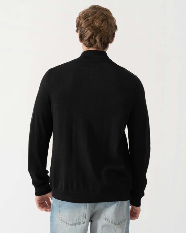 Back of BOSS Green Momentum-X Mens Hybrid Jacket With Knitted Sleeves - Black 001