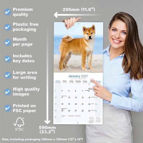 Shiba Inu Calendar 2027, Wall Calendars, Month To View, Dogs, Gift