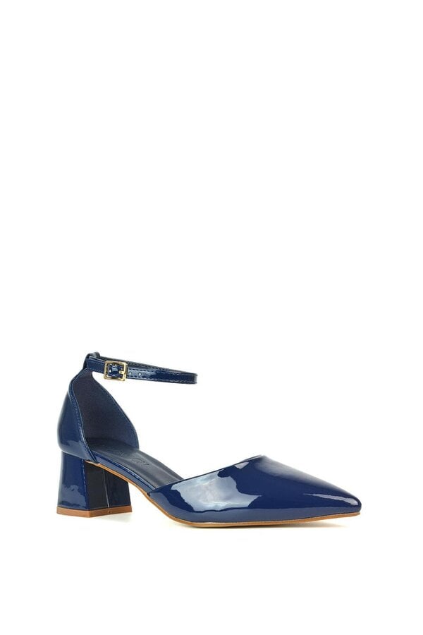 XY LONDON Low Block Heel Court Shoes With Pointed Toe