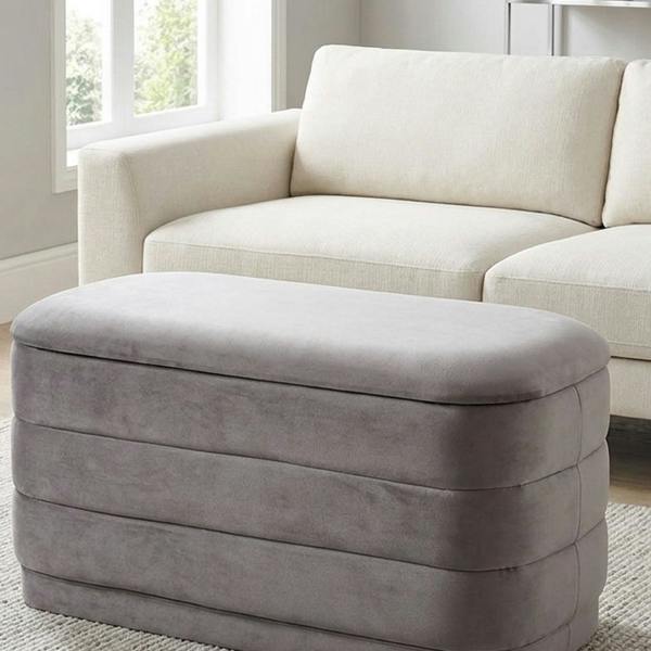 Garden Greatness Grey Storage Ottoman Reversible Tray Top