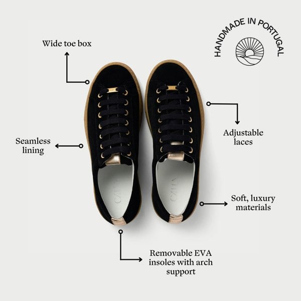 Calla Shoes Saturn - Black & Champagne Wide Fit Trainers