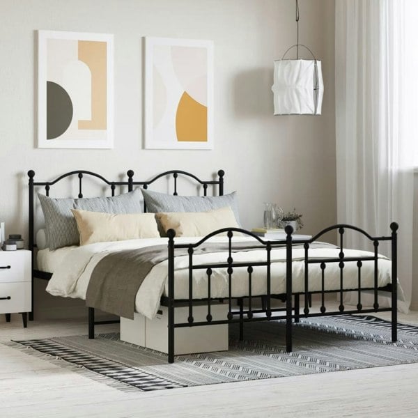 Berkfield Metal Bed Frame with Headboard and Footboard Black 140x190 cm