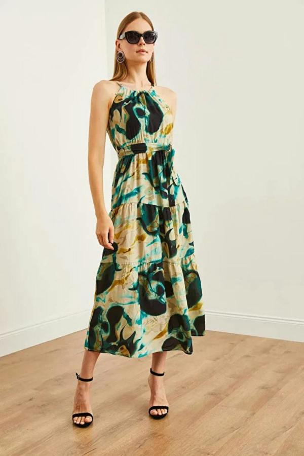 Hoxton Gal Halter Neck Belted Midi Dress