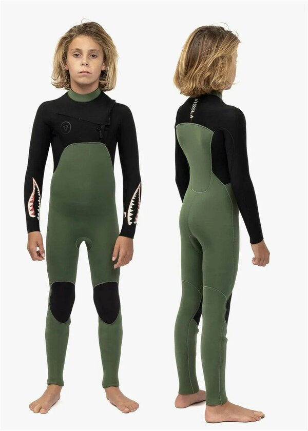 Vissla 7 Seas boys 3-2 full chest zip wetsuit - Military