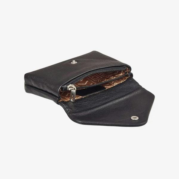 Black real leather envelope coin purse with zipped coin compartment