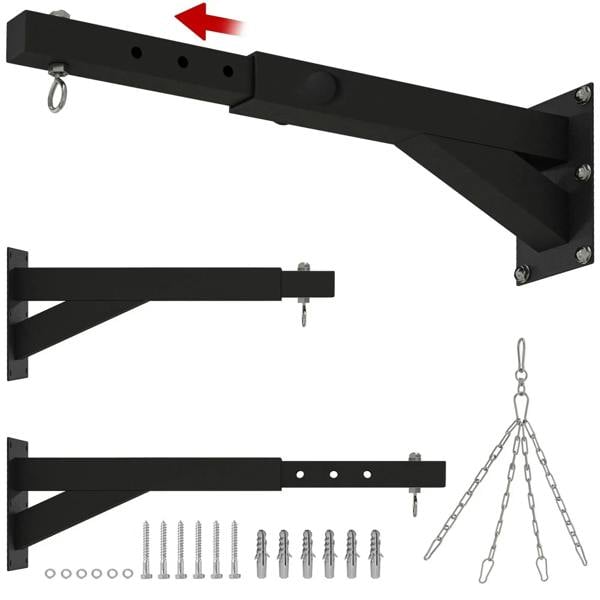 Black adjustable punch bag wall bracket with chain set and mounting hardware
