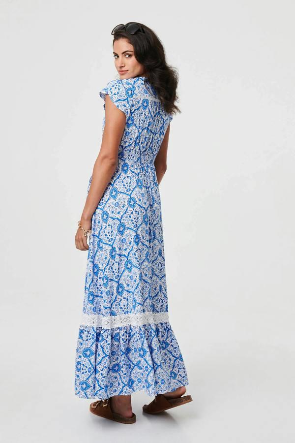 Light Blue | Mosaic Print Cap Sleeve Maxi Dress