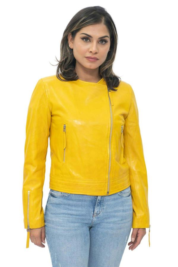 Infinity Leather Womens Collarless Biker Jacket-Padova