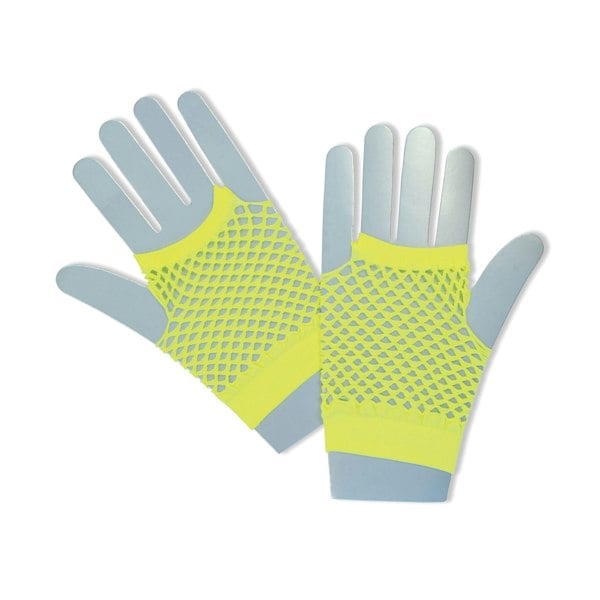 Bristol Novelty Unisex Adults Short Fishnet Gloves (1 Pair) - Neon Yellow