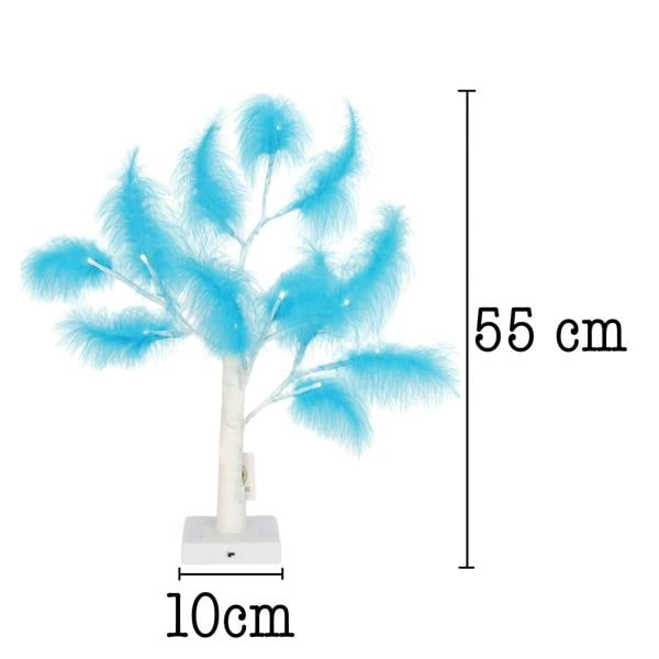 55cm Light Blue Feather Tree Table Lamp with Warm White LEDs, Battery-Operated Decorative Accent image 5