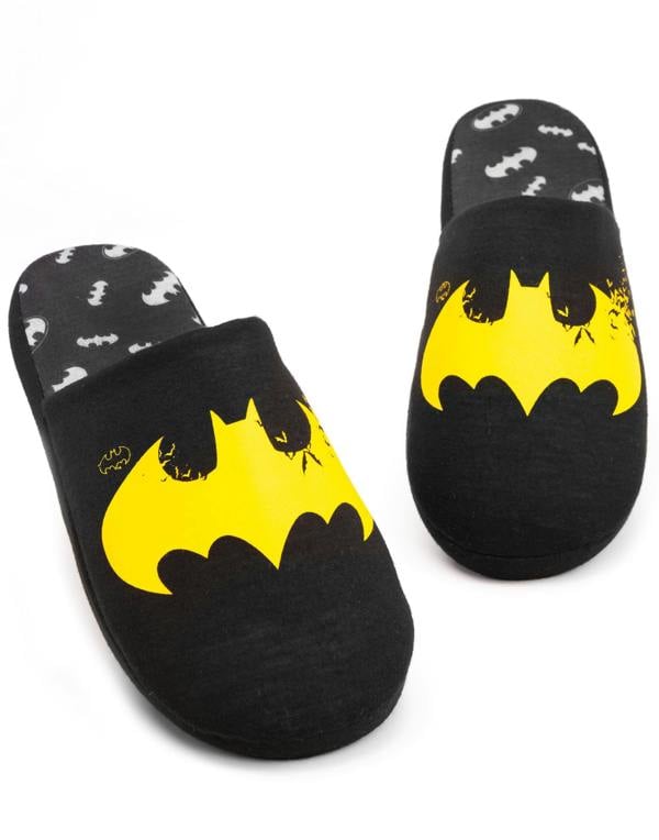 DC Comics Batman Mens Black Logo Mule Slippers