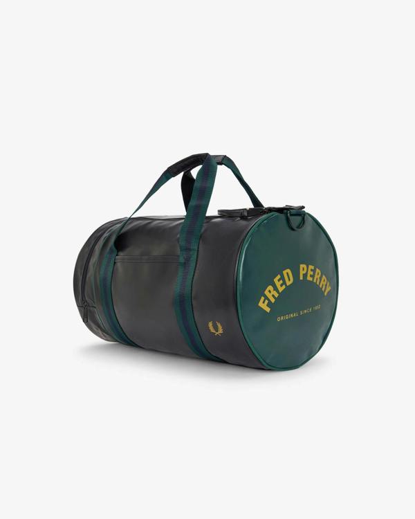 Fred Perry Recycled Polyester Classic Barrel Bag - Navy/Grassroots 83A | CHO | Designer Mens Bags