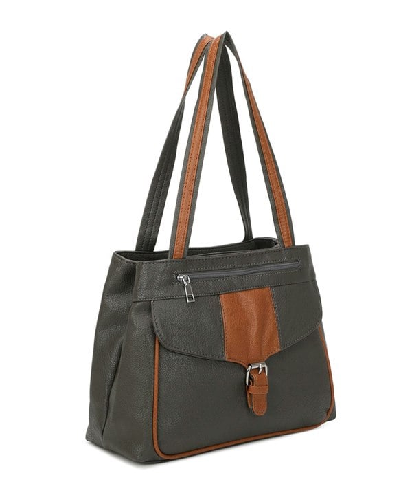 Kitise Large Structured Buckle Color Block Tote Shoulder Bag