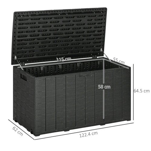 Bobobiy 336 Litre Garden Storage Box, Water-resistant Heavy Duty Double Wall Plastic Container, Deck Cushion Chest with Wheels and Handles, Black