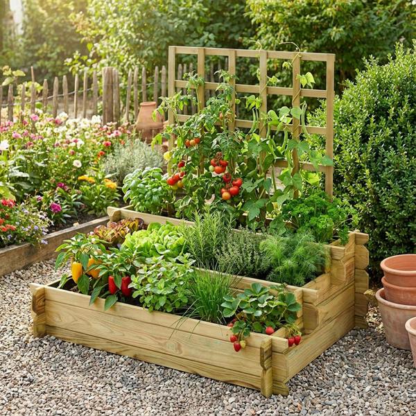 Cerland Angelic 3-Tier Raised Bed with Trellis 1m x 0.8m 154L Raised Planter
