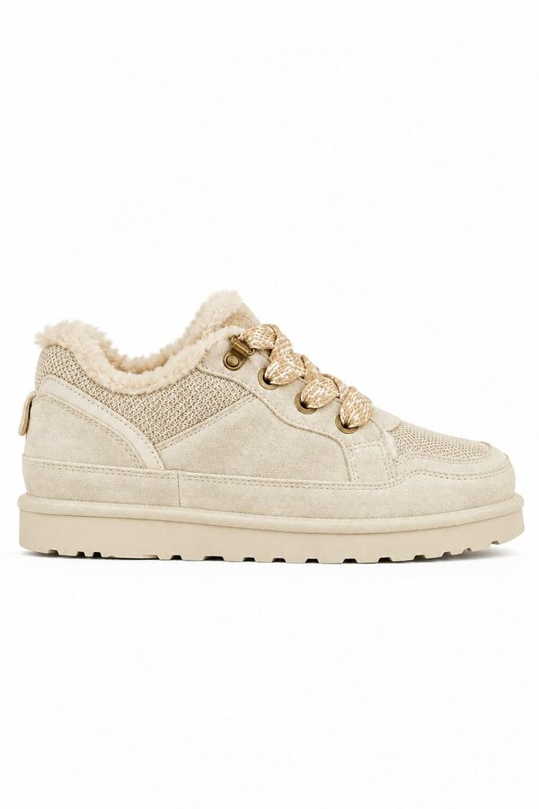 Love Lemonade Hudson Comfort Faux Suede Check Lace Faux Fur Lined Trainers Nude