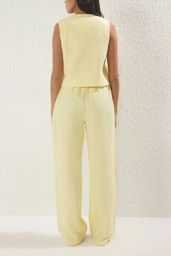 WOVCOR 2-Piece Tie-Front Linen-Look Blouse & Wide Leg Woven Pants Set