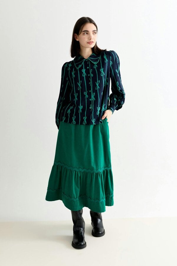 Martta Tie Up Lace Trimmed Collar Blouse - Navy