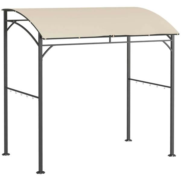 Beige BBQ grill gazebo tent with curved beige canopy and open metal-frame sides