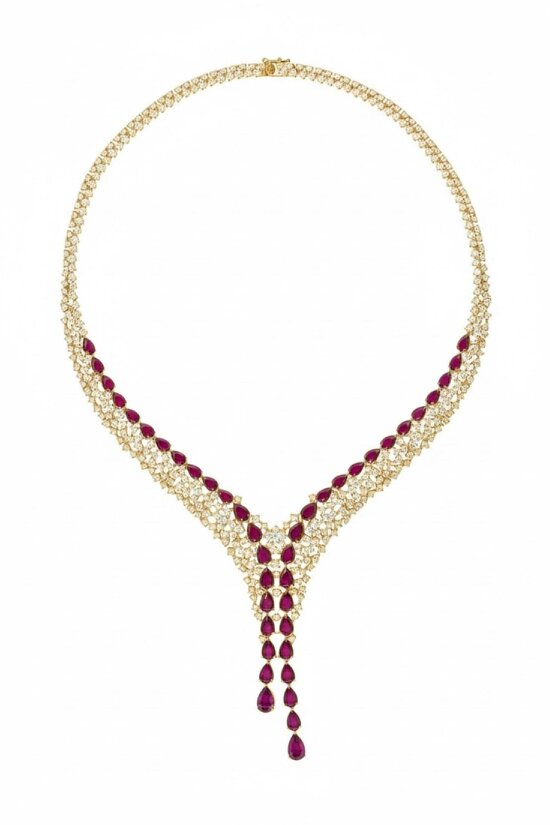 Latelita Baroness Statement Necklace Ruby Gold