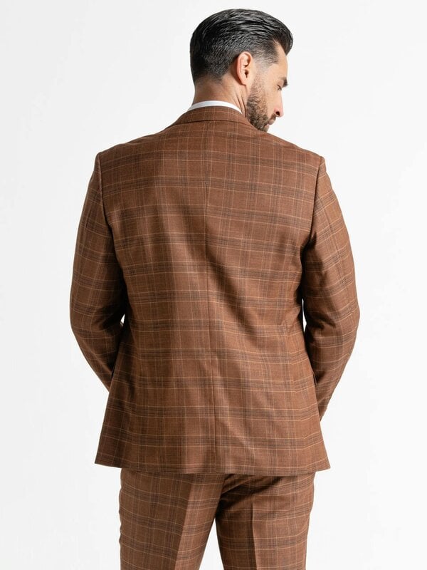 V2 Classic Kensignton Three Piece Suit - Bronze with Light Brown and Blue Checks