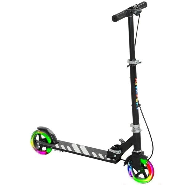 Kids black kick scooter with adjustable handle and two light-up wheels