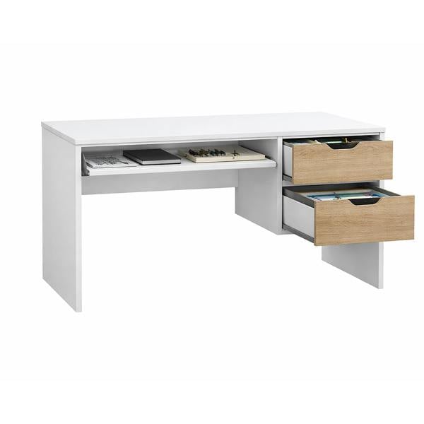 Kudlhome Modern Home Office Desk with Storage Drawers, White/Oak Effect