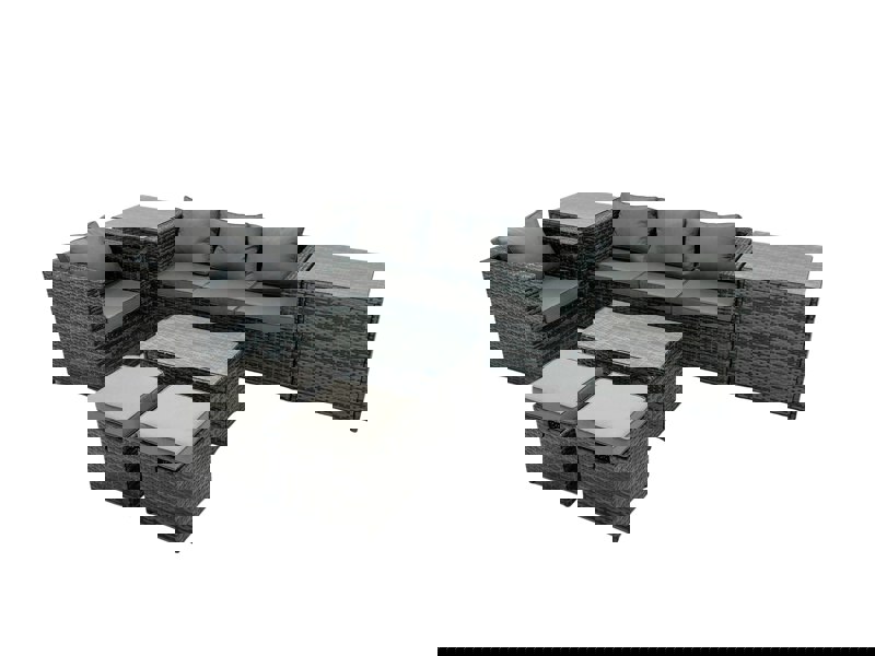 Fimous Outdoor Coffee Table Sofa Armchair Set with 2 Side Tables 2 Small Footstools Garden Furniture Set Dark Grey Mixed