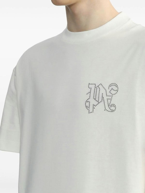 Palm Angels Monogram Studded T Shirt White - Supplied FashionPALM ANGELS