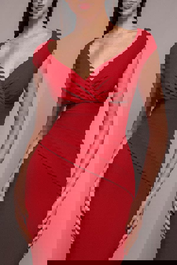 Bardot Pleated Maxi Dress - Red DR1092