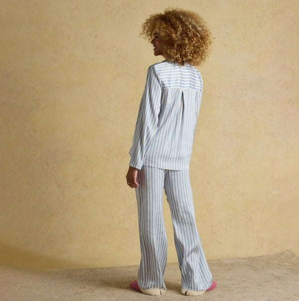 Joules BONNIE Womens Satin Pyjama Set Blue Stripe