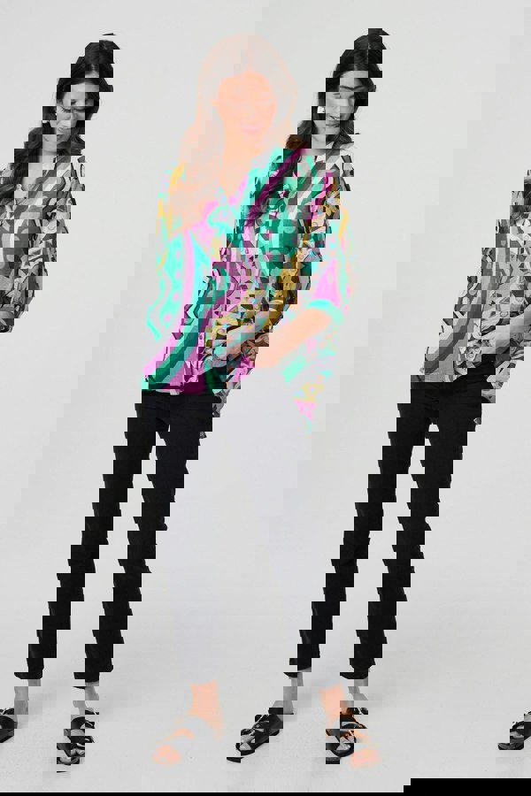 Green | Abstract Print 3/4 Sleeve Relaxed Shirt
