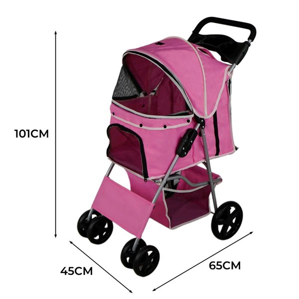 Monstershop Pet Stroller with Rain Cover – Pink