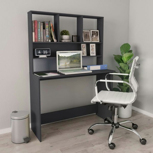 Berkfield Desk with Shelf Grey 110x45x157 cm Engineered Wood