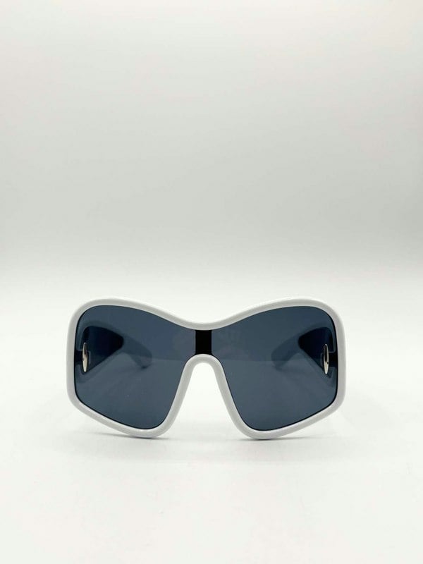SVNX Square Oversized Mask Sunglasses in White Black