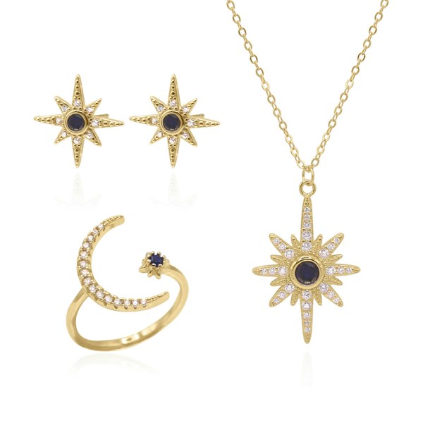 Luna Charles Star Birthstone Ring Gift Set - Earrings Necklace & Ring - 18K Gold Plated