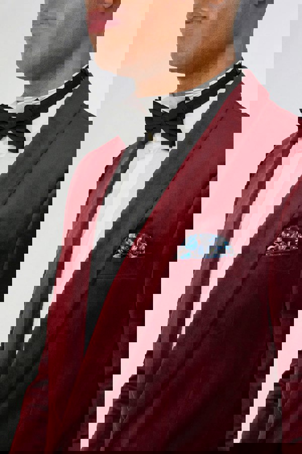 Harry Brown London Leo Velvet Tuxedo Dinner Jacket with Shawl Lapel Detail in Burgundy