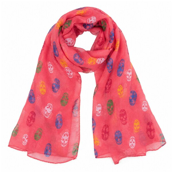 Love EMVY Colourful Skulls Lightweight Scarf - Coral