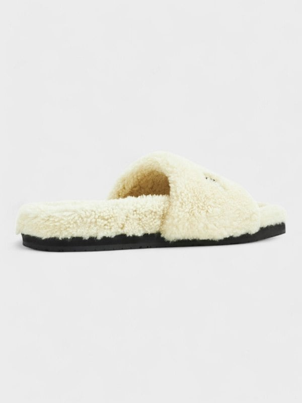 Amiri Shearling Fur Logo Slippers Beige - Supplied FashionAmiri