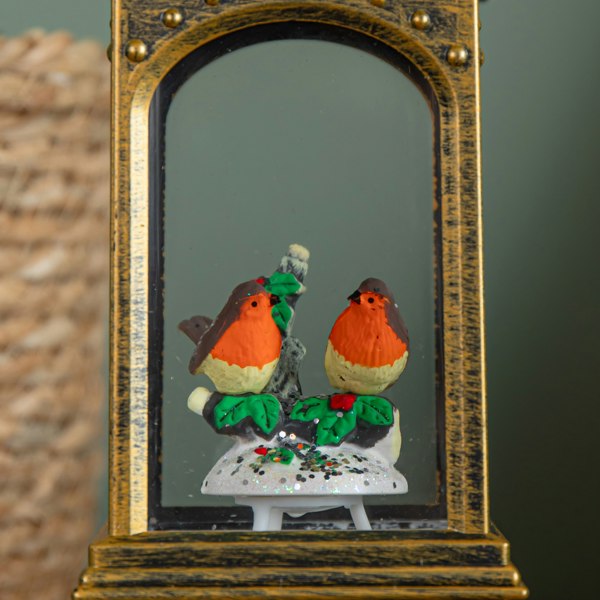 Samuel Alexander 21cm Battery Operated Christmas Robin Scene Glitter Water Spinner Lantern Decoration