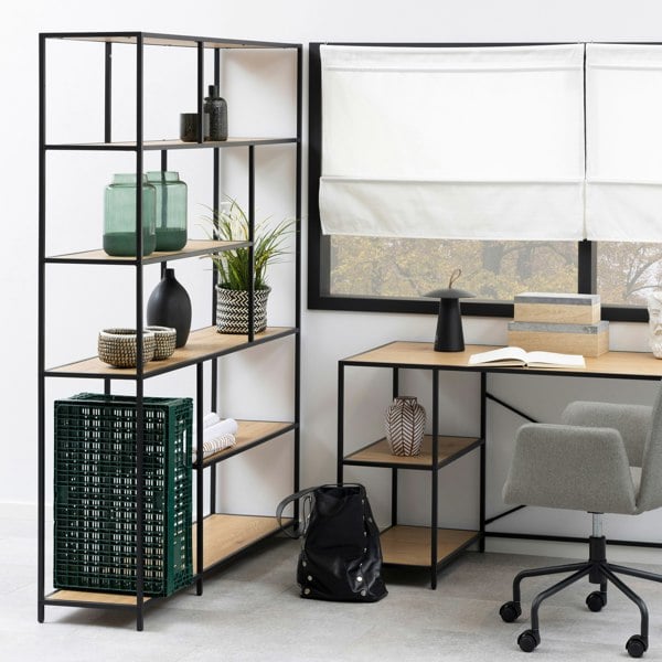 Furniture To Go Seaford  Bookcase 5 Shelves in Black and Oak