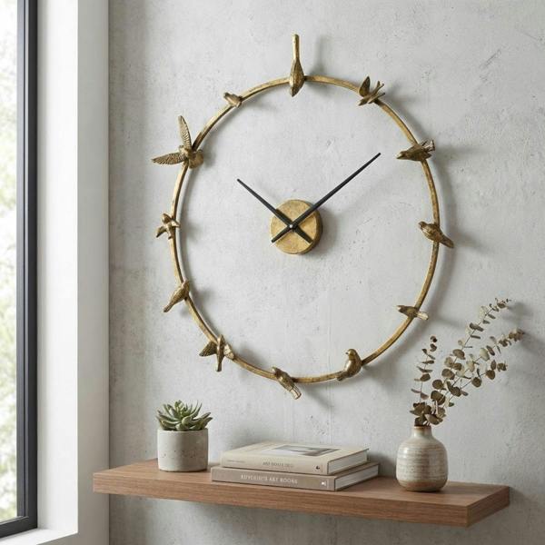 Garden Greatness Antique Gold Bird Bath Wall Clock