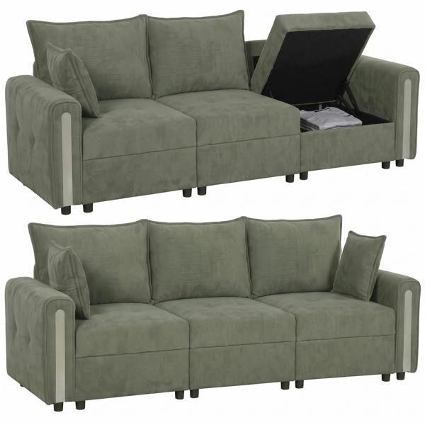 HOMCOM  3 Seater Sofa with Lift-Up Storage, 228 cm Velvet Couch, Dark Green