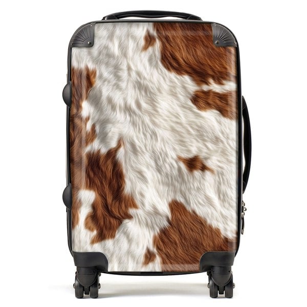 Warren Reed Brown White Cow Hide Print Suitcase