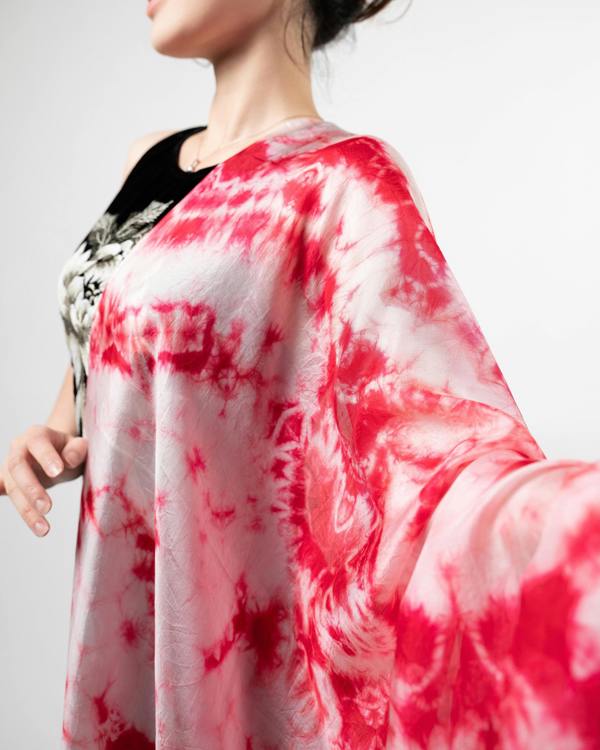 Crimson Shibori Silk Scarf – Hand-Dyed Mulberry Silk, Evening & Party Wrap