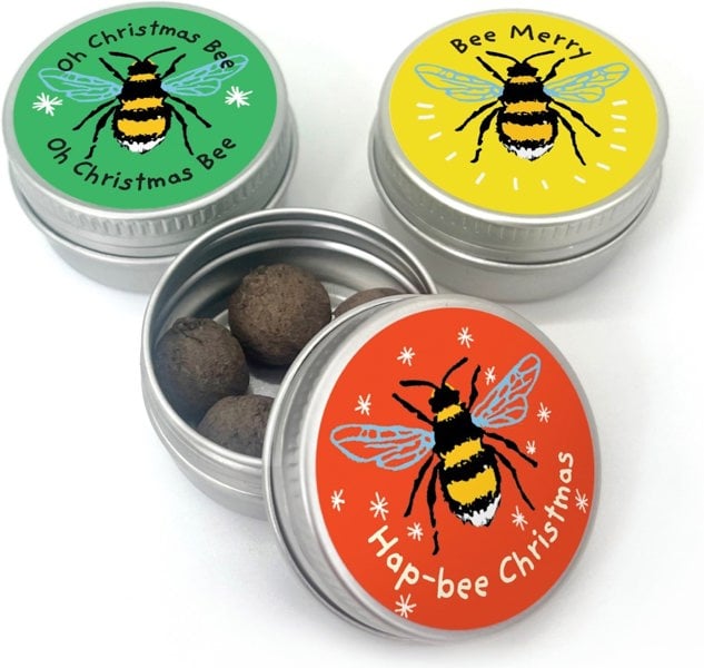 SEEDBALL Christmas Bees Wildflower Seed Ball Mini Tins (Set of Three)