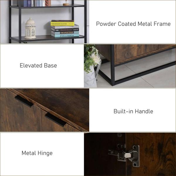 Rustic brown cabinet door on a black metal frame with built-in handle and hinges