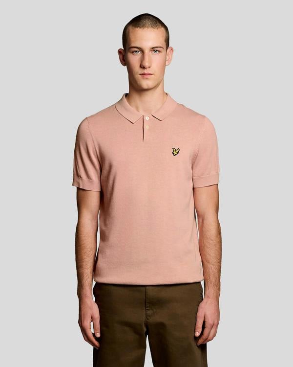 Lyle & Scott Cotton Short Sleeve Mens Knitted Polo - Y120 Pink Grapefruit | CHO | Designer Mens Short Sleeve Polo Shirts
