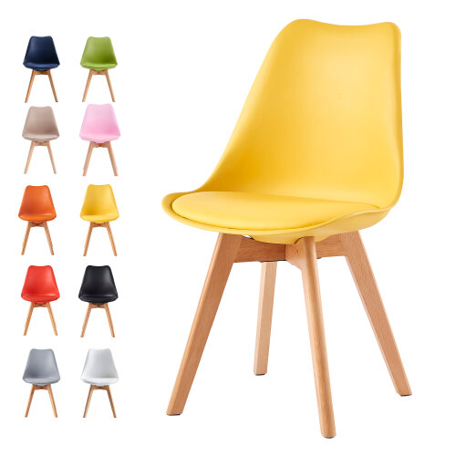 Single Dining Chair with Solid Wooden Legs and Seat Cushion Pad Eva - Yellow