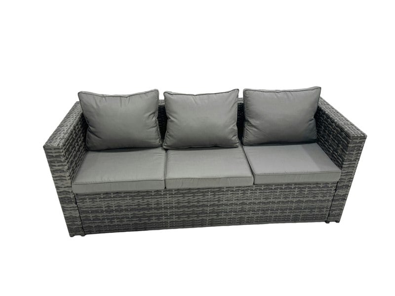 Fimous Outdoor Dining Table Sofa Set with Side Table Big Footstool Garden Furniture Set Dark Grey Mixed
